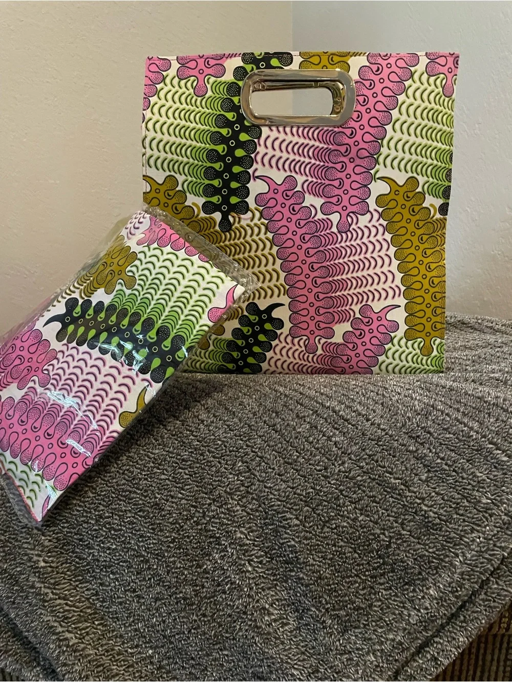 Handmade Patterned Tote Bag in Pink, Green, Yellow